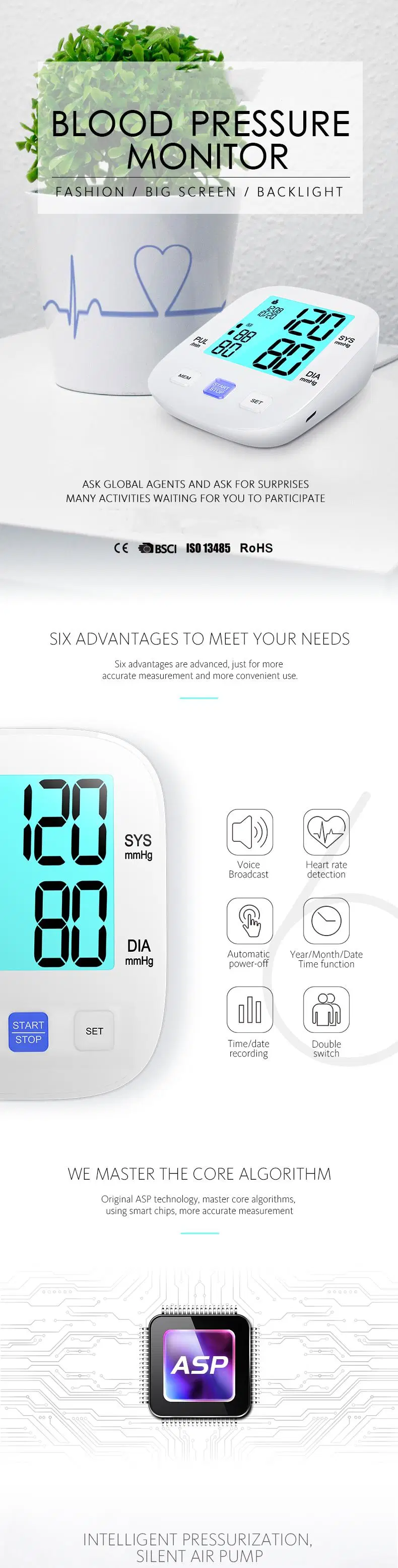 CE&FDA Approved Medical Automatic Arm Digital Blood Pressure Monitor