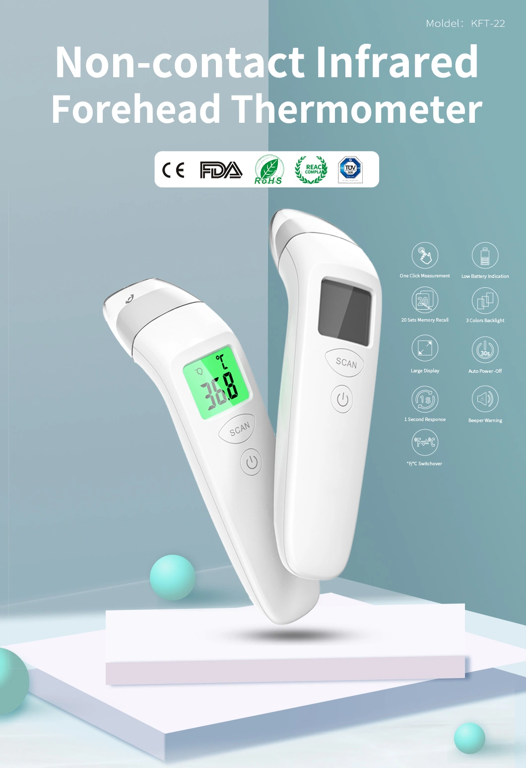 Electronic Thermometers Gun No Touch Infrared Forehead Thermometer