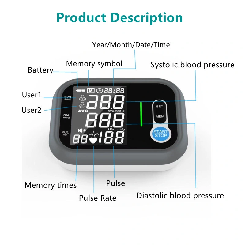 2022 New Portable Upper Arm Type Digital Sphygmomanometer Large LCD Blood Pressure Monitor Cheap Price Automatic Bp Monitor