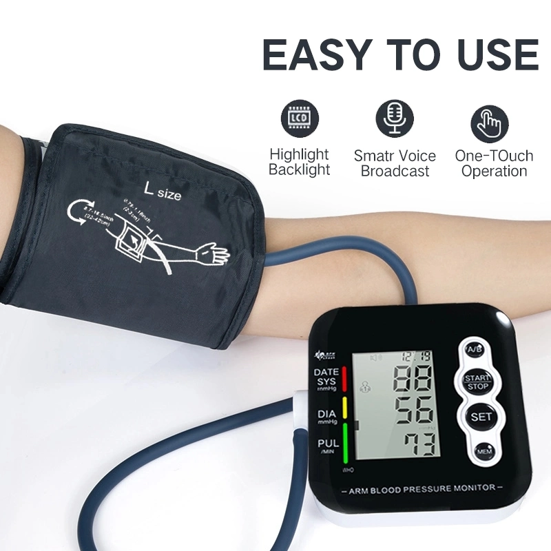 Popular CE Wholesale Medical Machine Digital Automatic Electronic Upper Arm Blood Pressure Meter Monitor Sphygmomanometer with Voice Cuff OEM