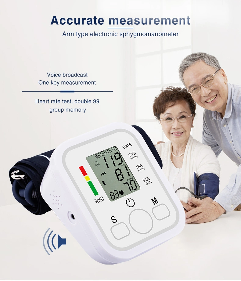Medical Home Care Automatic Sphygmomanometer Arm Electronic Blood Pressure Monitor with LCD Digital Display and Voice Broadcast