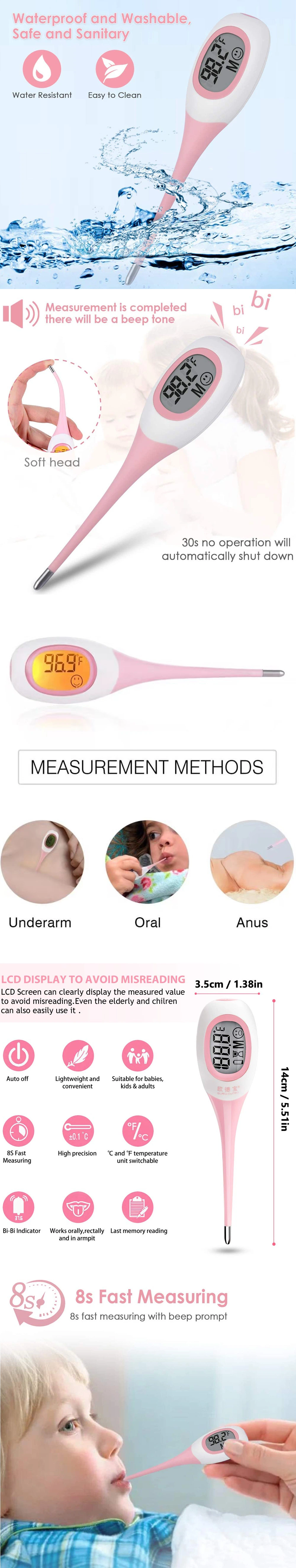 Digital Thermometer Hard Head/Soft Head/Flexible Tip Digital Thermometer Waterproof with Battery for Adult Children