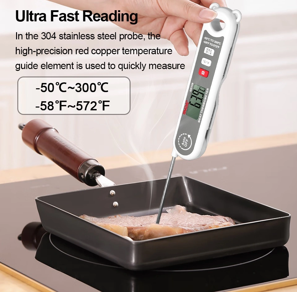 Waterproof Digital Instant Read Meat Thermometer with Folding Probe Backlight for Cooking Food Candy, BBQ Grill, Liquid
