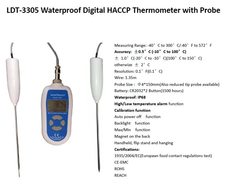 High Temperature Alarm Timer Food Thermometer Digital Kitchen Handheld Thermometer with High Accuracy and IP68